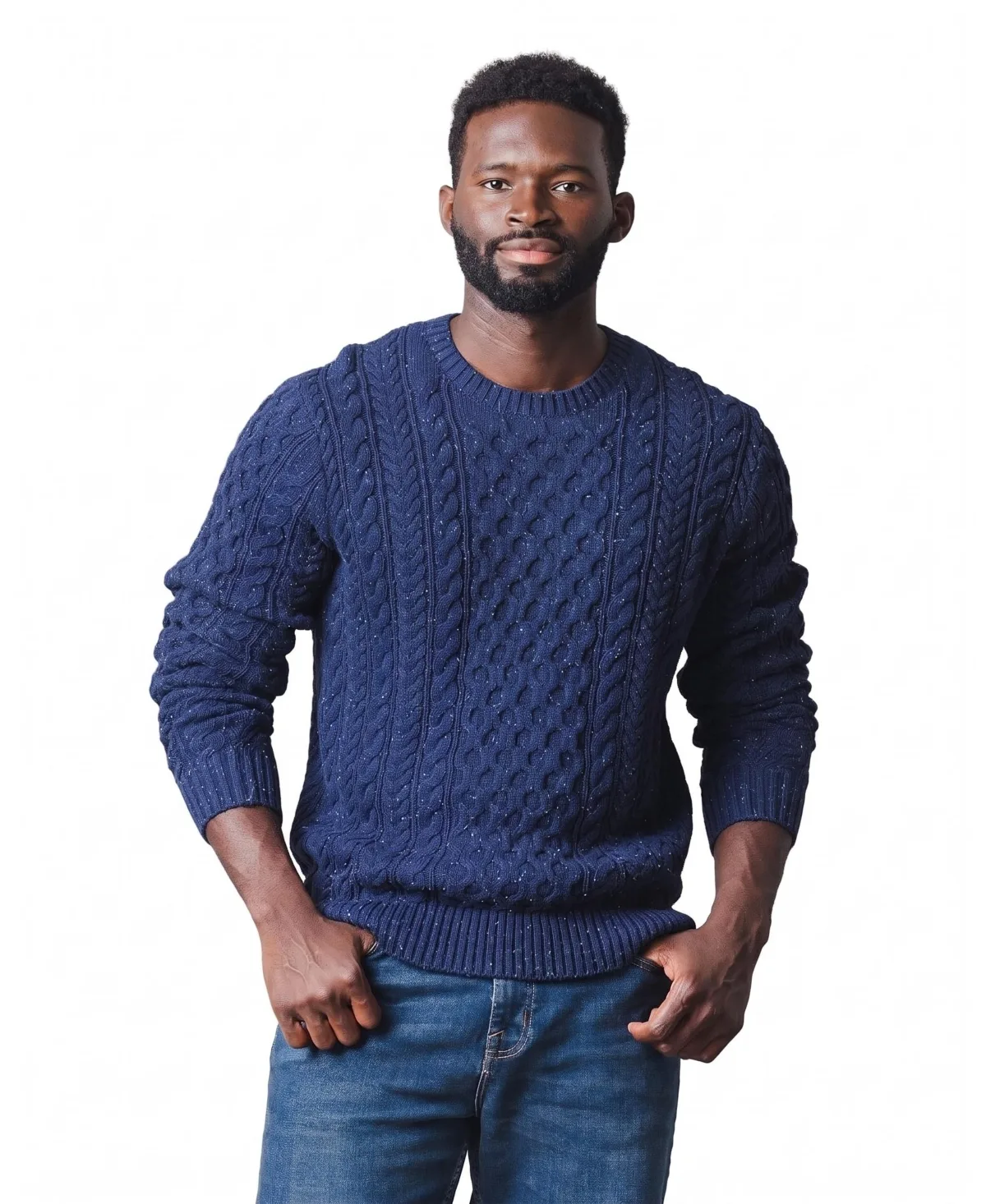 Organic Cotton Cable-Knit Crewneck Fisherman Sweater by Hope & Henry