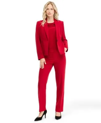 3/4 Sleeve Stretch Jersey Boat Neck Top Crepe One Button Blazer Mid Rise Pants by Kasper