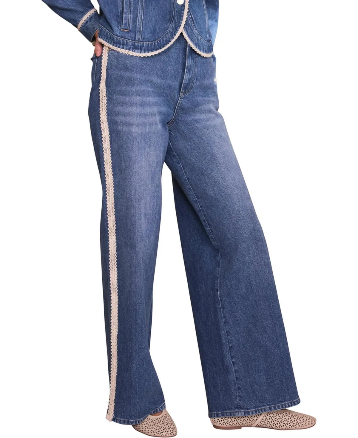 Lace Trim Straight Jeans by Mint Velvet