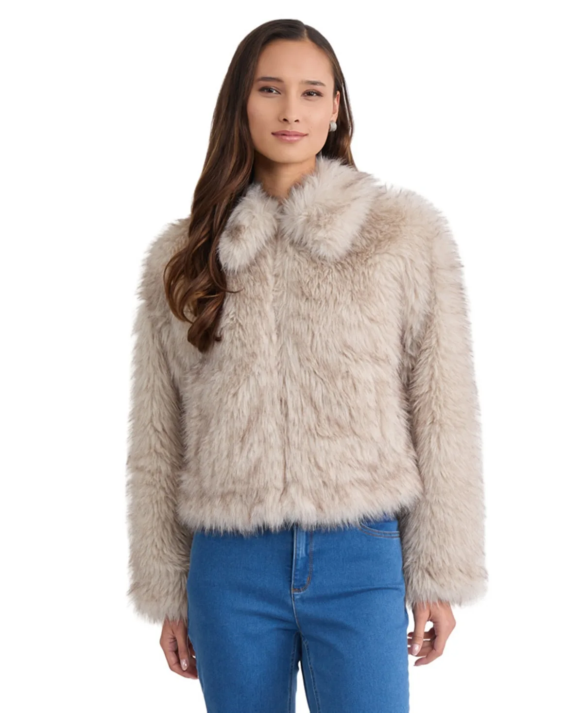 Zip-Front Faux Fur Long-Sleeve Jacket by Jones New York