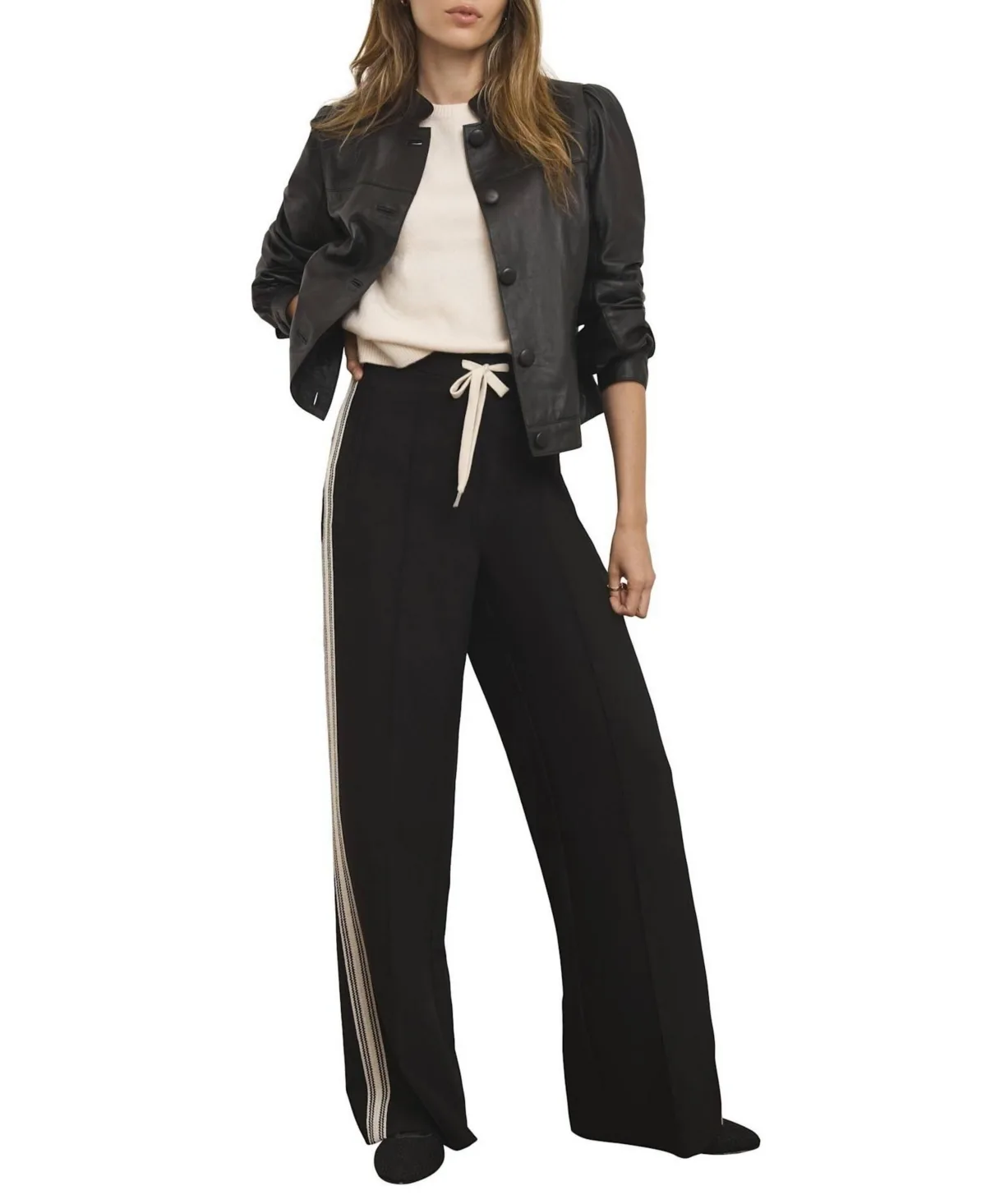 Crochet Contrast Side Stripe Wide-Leg Trousers by Mint Velvet