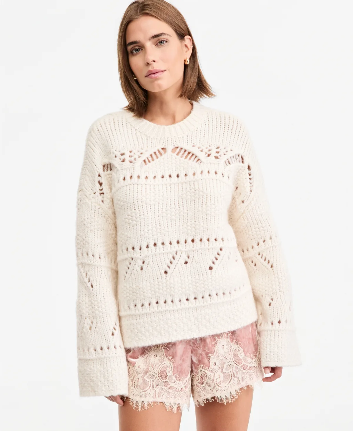 Pointelle Long-Sleeve Crewneck Sweater by And Now This
