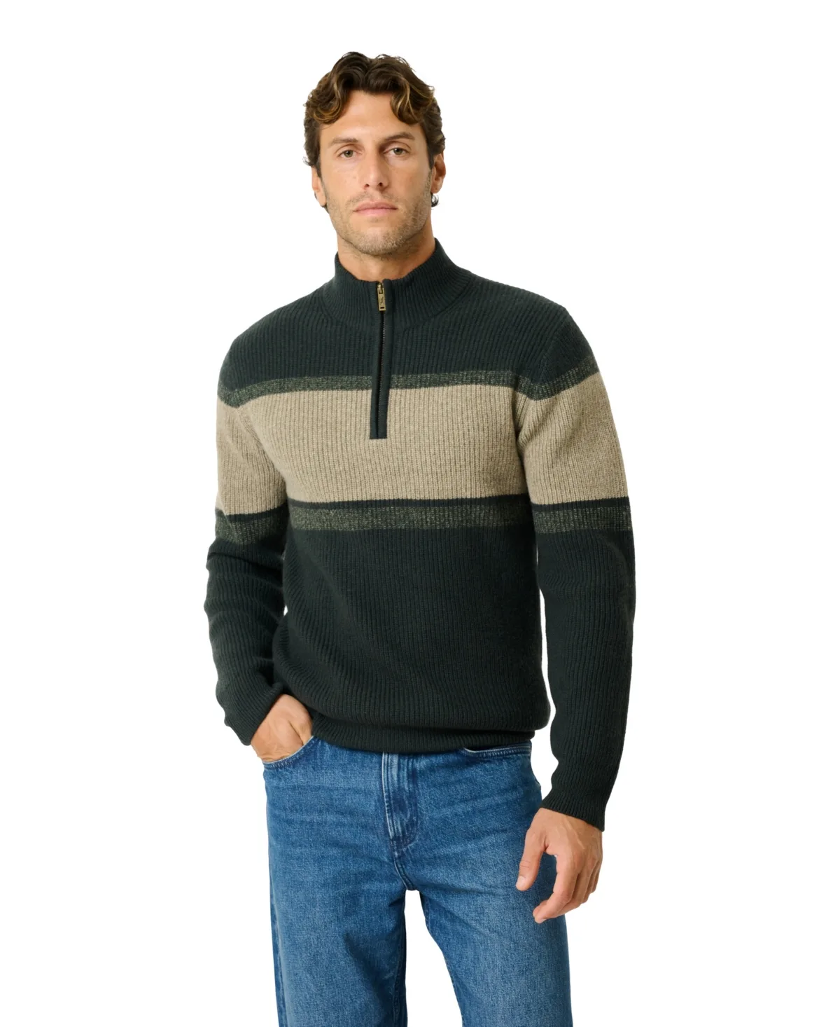 Clover Park Merino Wool Quarter-Zip Funnel Neck Sweater by Rodd & Gunn