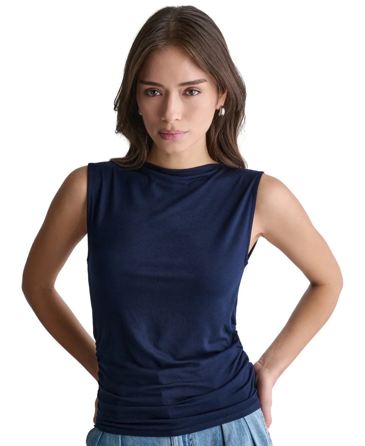 Ruched Side Boat Neck Sleeveless Knit Top by BCBG
