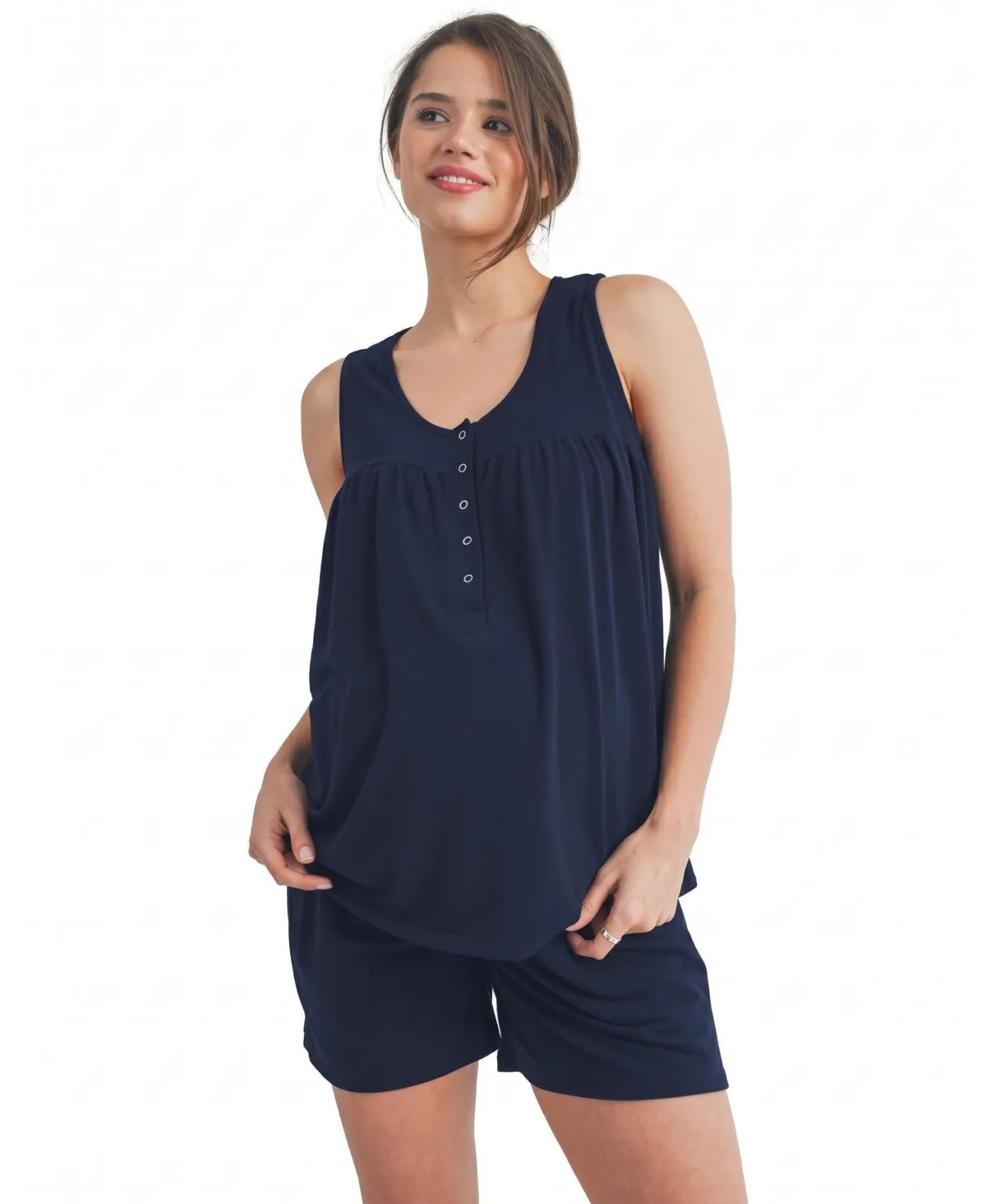 Maternity Scoop-Neck Nursing Tank Top and Shorts, 2-Piece Set