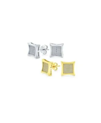 Classic Set of 2 Square Shaped Cz Cubic Zirconia Stud Earrings Gold Plated Sterling Silver by Bling Jewelry