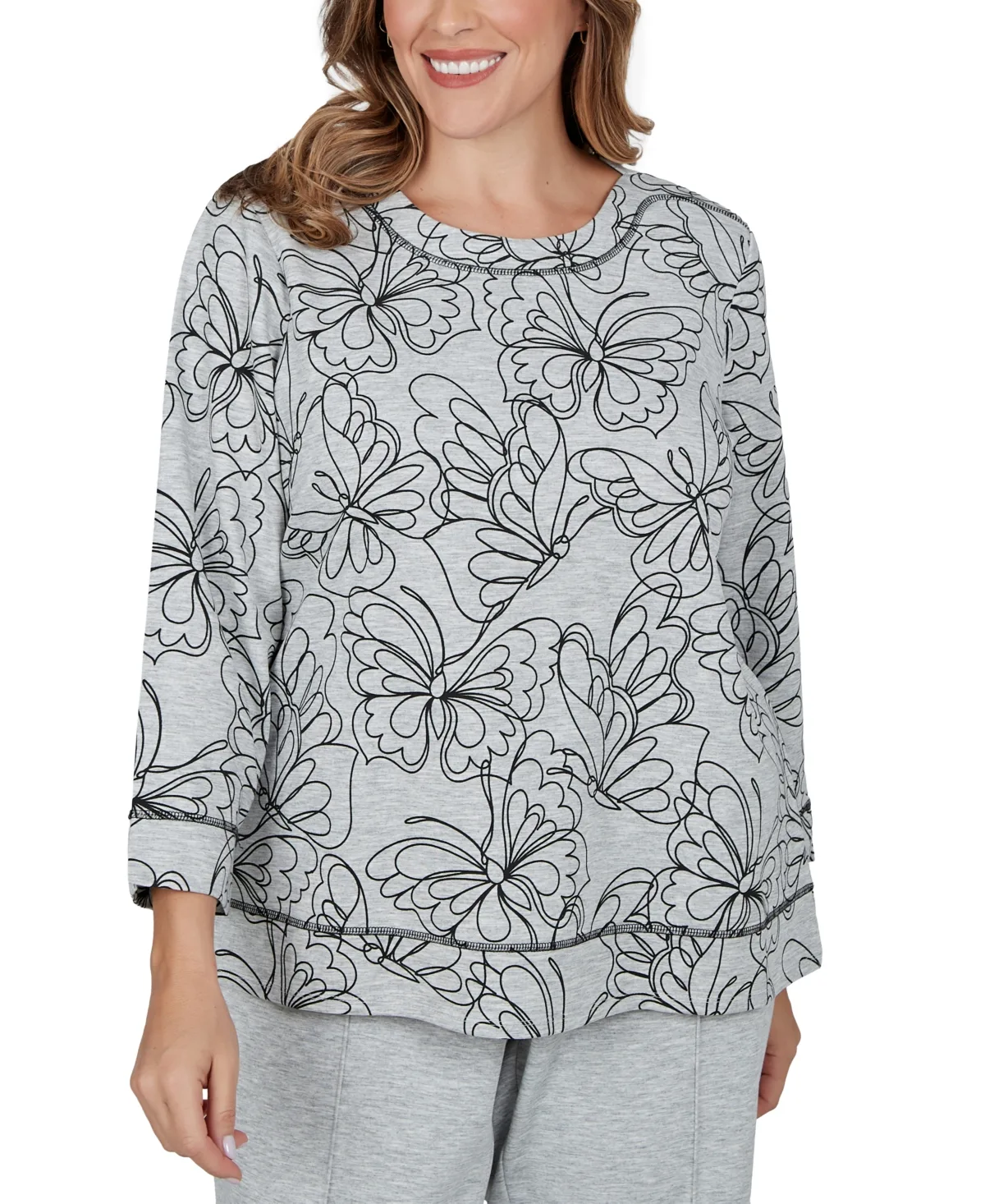 Butterfly-Print 3/4-Sleeve T-Shirt by Alfred Dunner