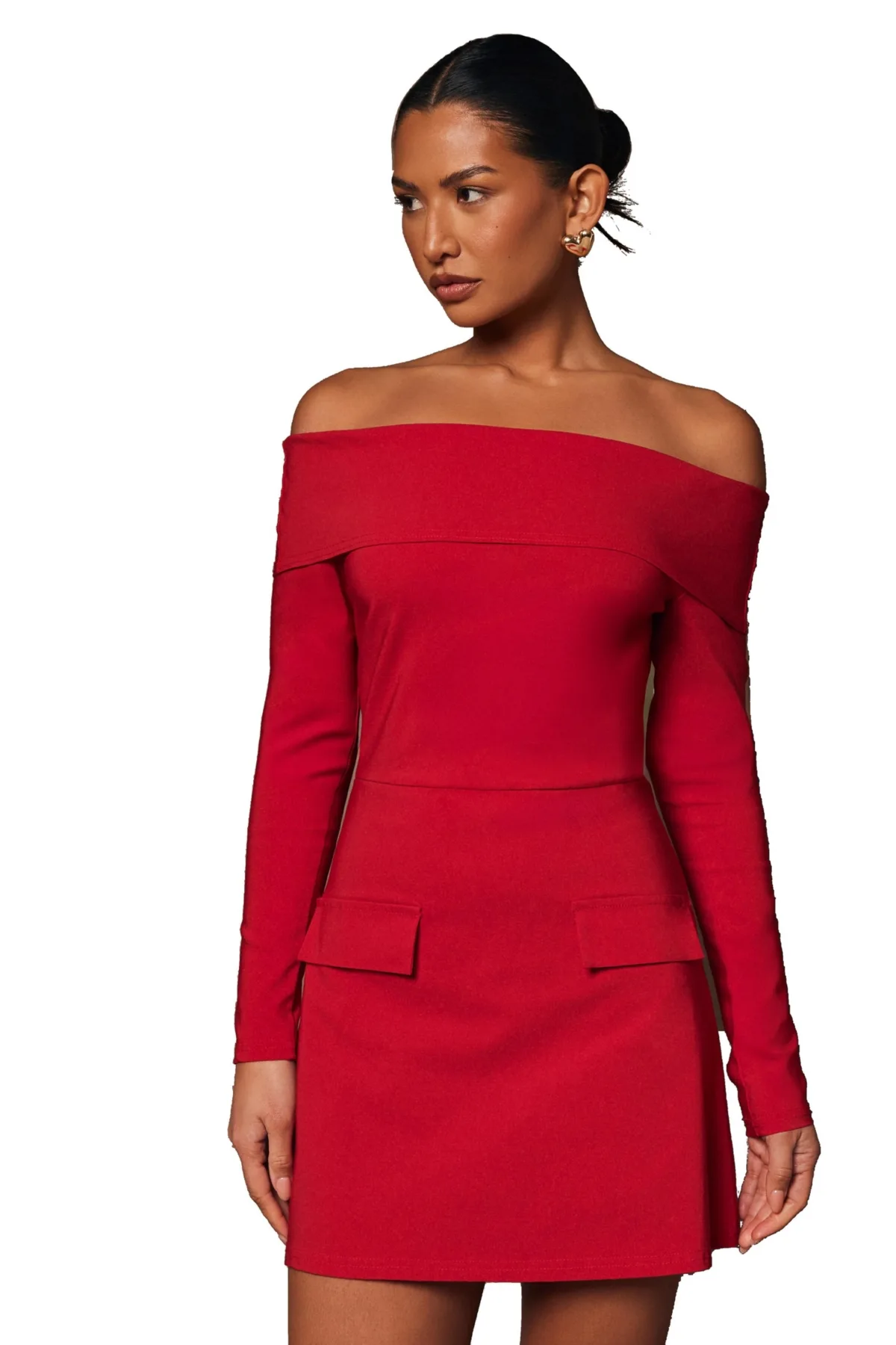 Bengaline Bardot Long Sleeve Mini Dress by Quiz