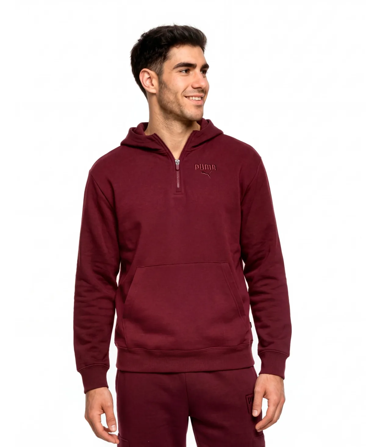 Flocked Logo Half-Zip Hoodie