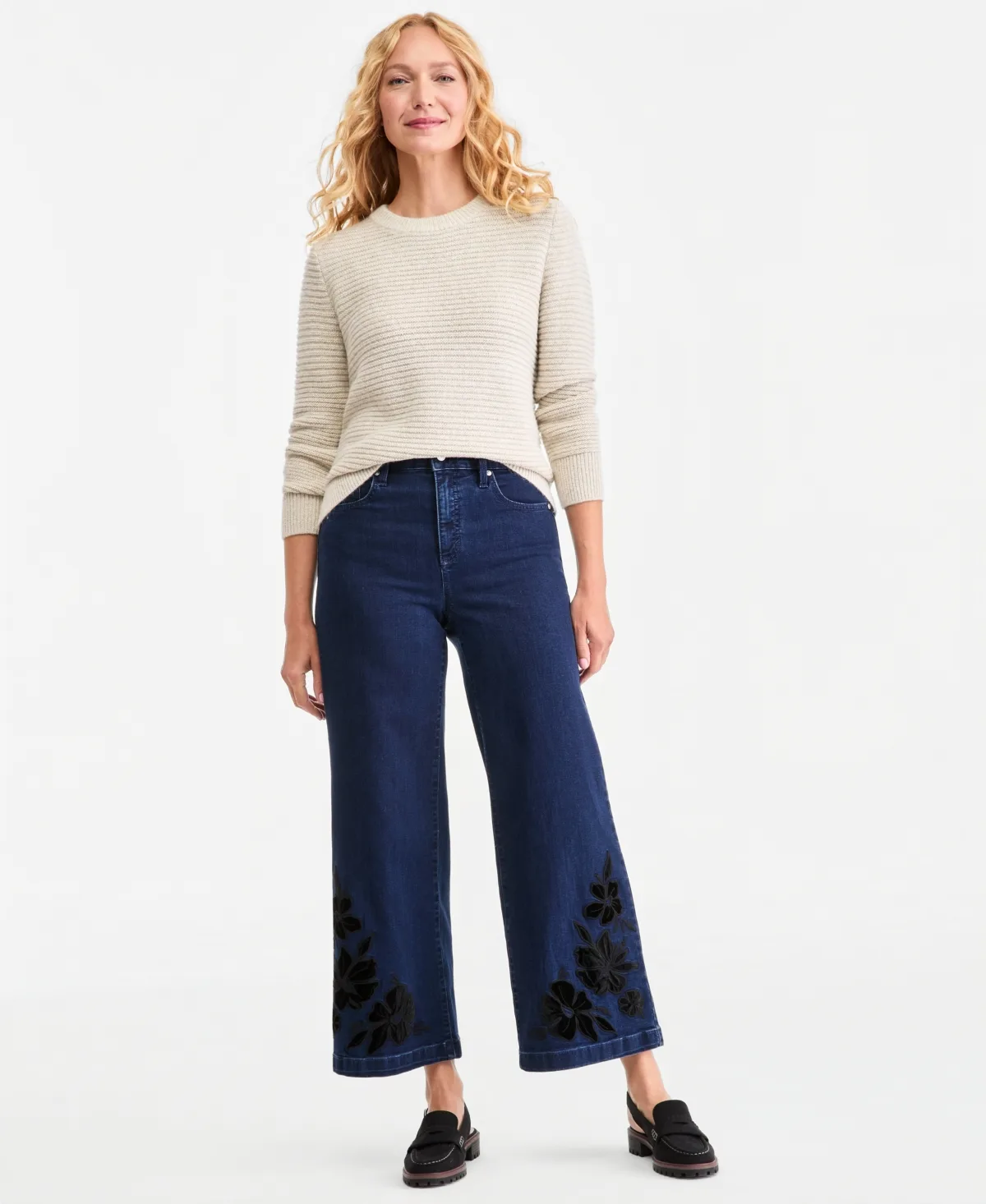 Embellished High-Rise Wide-Leg Jeans