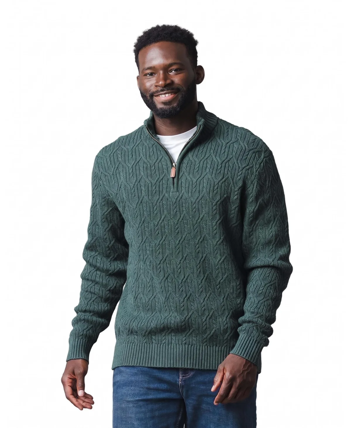 Cable-Knit Half-Zip Mock-Neck Pullover by Hope & Henry
