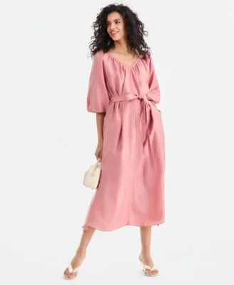 3/4 Sleeve Tie Waist Midi Dress by INC International Concepts