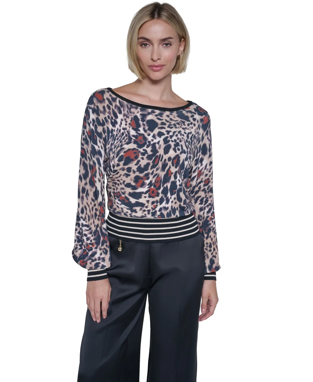 Rue Du Leopard Long-Sleeve Boat Neck Sweater by Sonia Rykiel