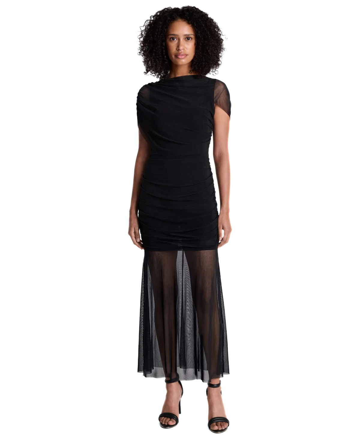 Sheer Overlay Ruched Maxi Dress