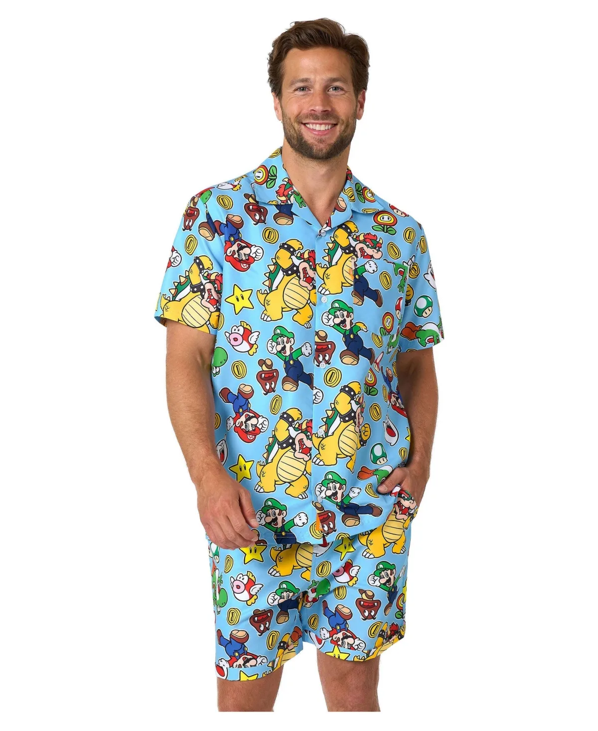Super Mario Relaxed Fit Short Sleeve Shirt and Shorts, 2-Piece Set by Opposuits