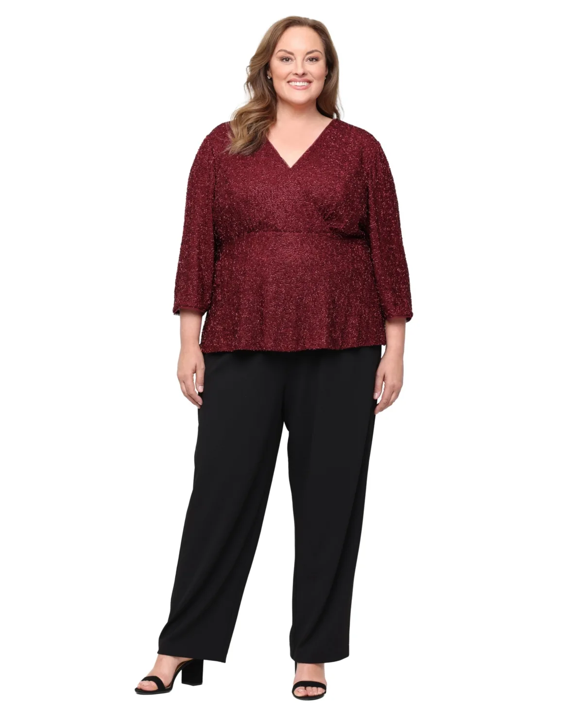 Sequin Surplice 3/4-Sleeve Blouse by Alex Evenings