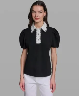 Collared Short Sleeve Top by Karl Lagerfeld