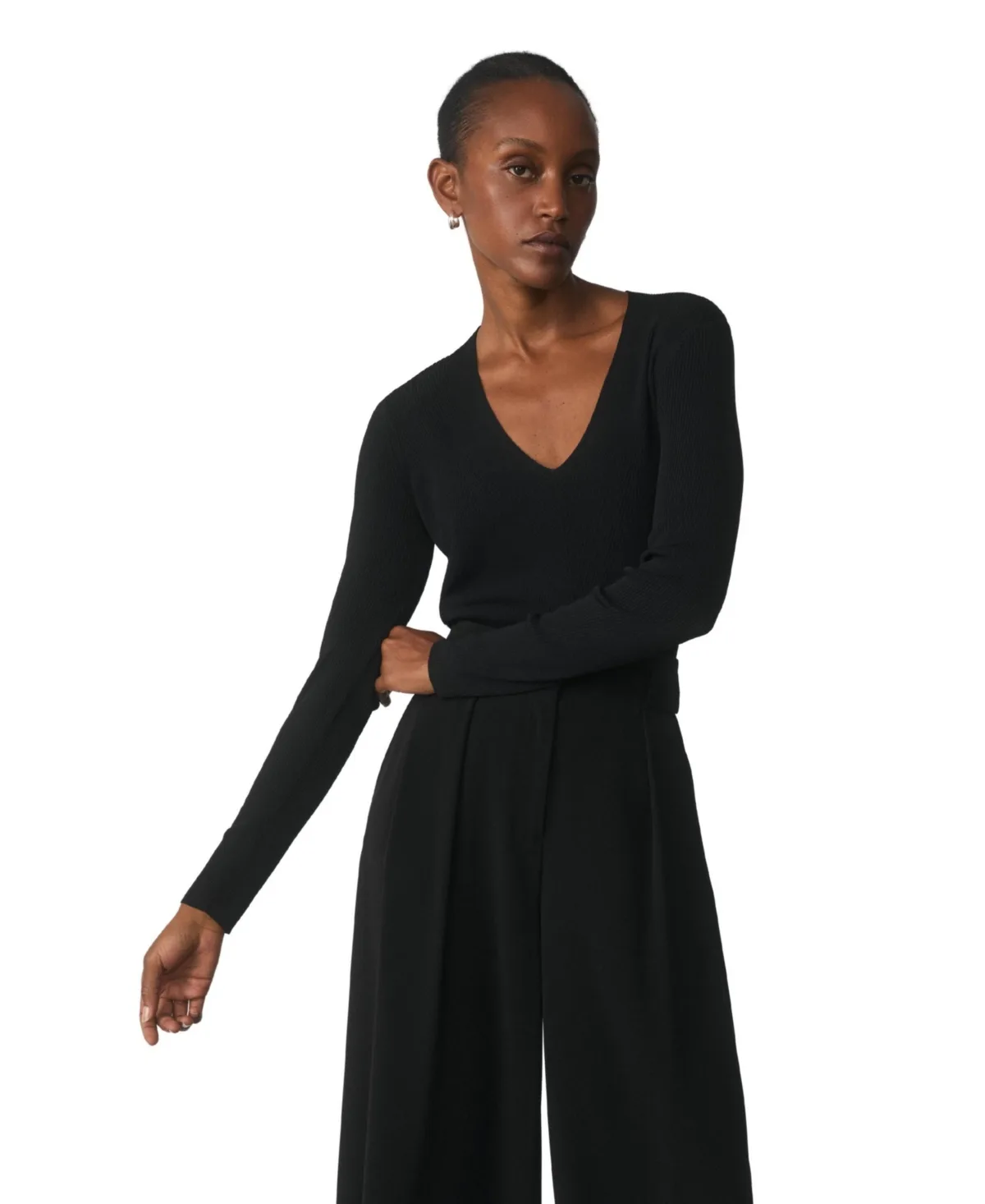 Roslin Stretch V-Neck Long-Sleeve Sweater by The Fold