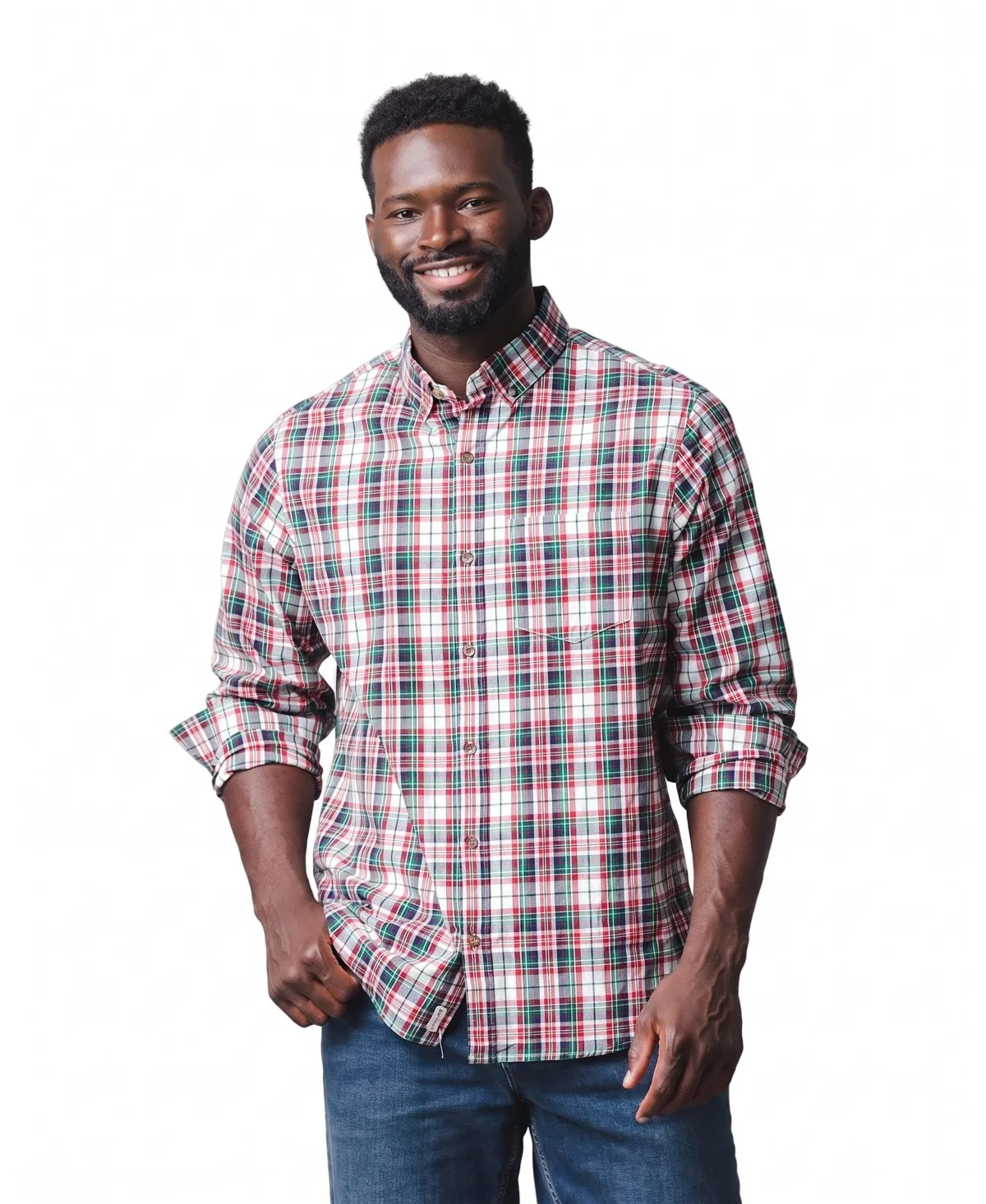 Long-Sleeve Plaid Point-Collar Shirt