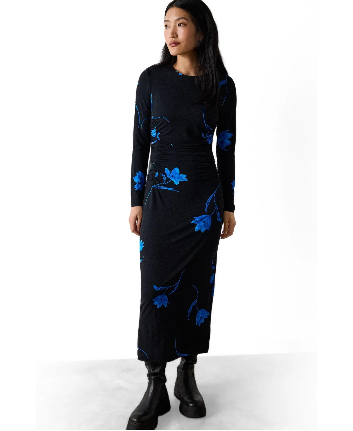 Floral Long-Sleeve Midi Jersey Dress by Whistles