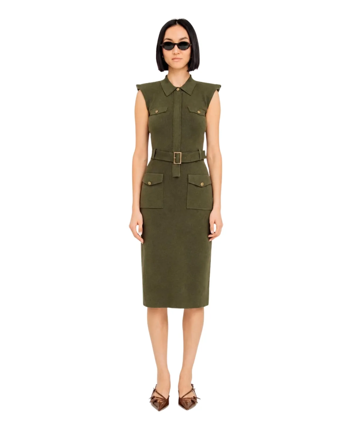 Asher Padded-Shoulder Midi Dress by Torn by Ronny Kobo