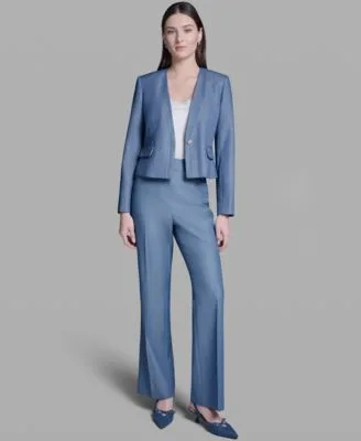 One Button Faux Denim Jacket High Rise Wide Leg Pants by BCBG