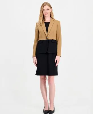 Colorblock One Button Peplum Jacket Dress 2 Piece Set by Le Suit