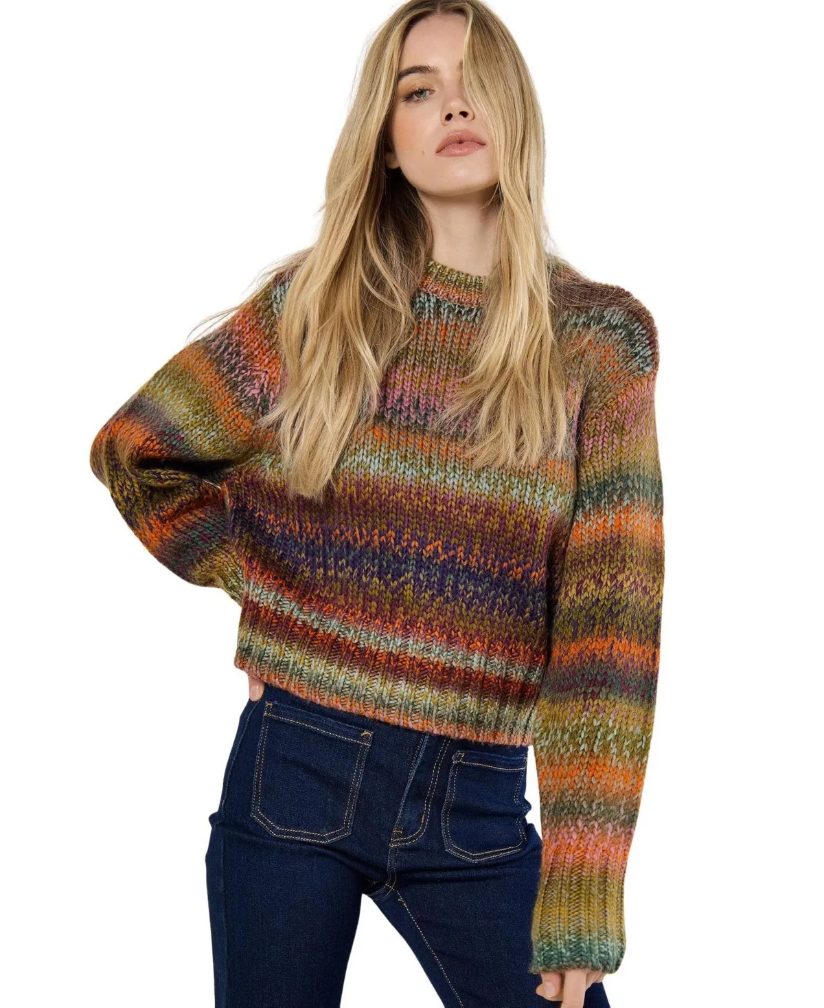 Chunky-Knit Oversized Cropped Crewneck Pullover