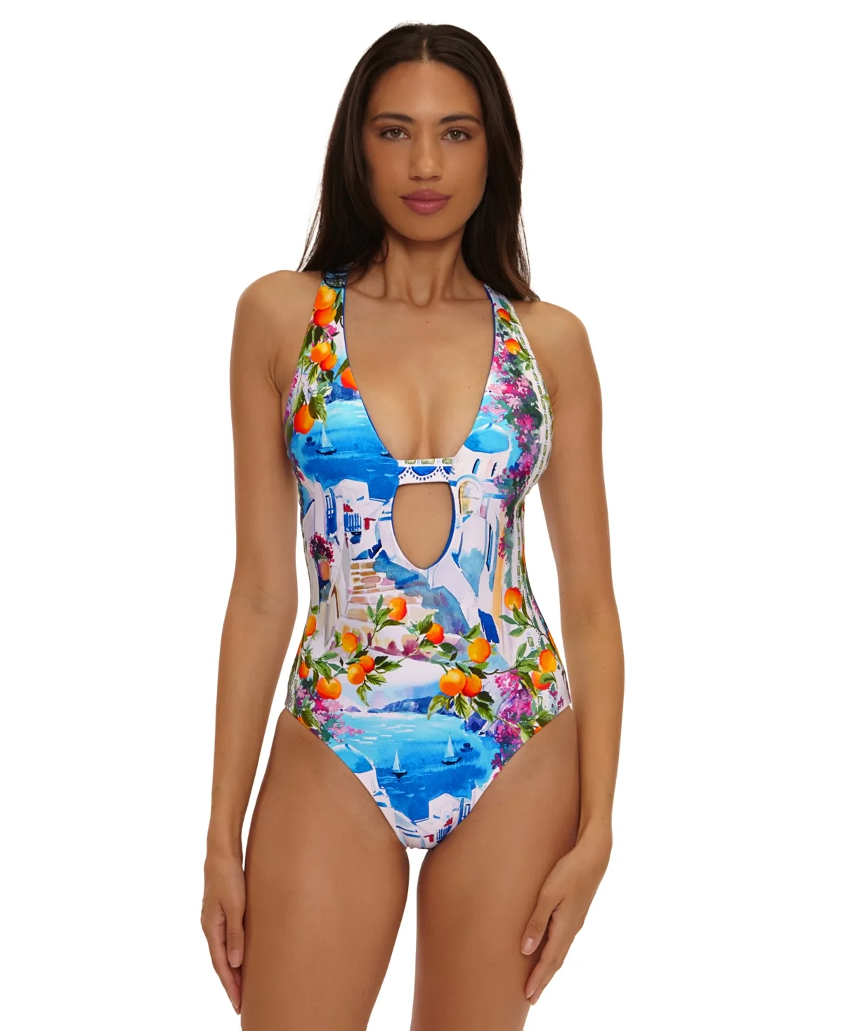 Elliana Reversible V-Neck Keyhole-Cutout One-Piece Swimsuit by Becca