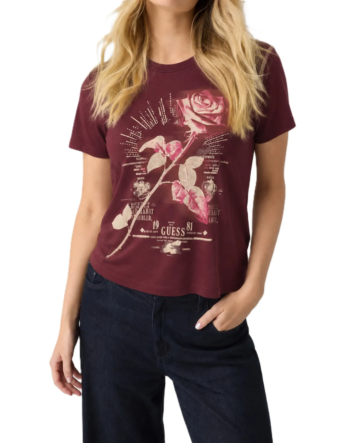 Rose Glow R4 Graphic Fitted T-Shirt by GUESS
