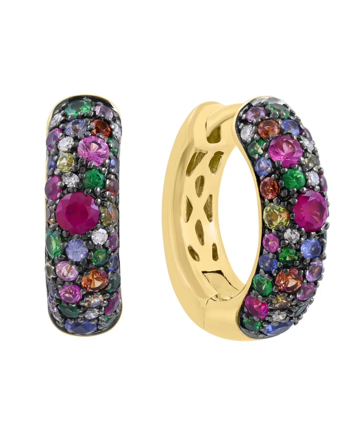 Diamond and Multi-Gemstone Huggie Earrings in 14k Yellow Gold (1.49 Ct.t.w.) by Effy Collection