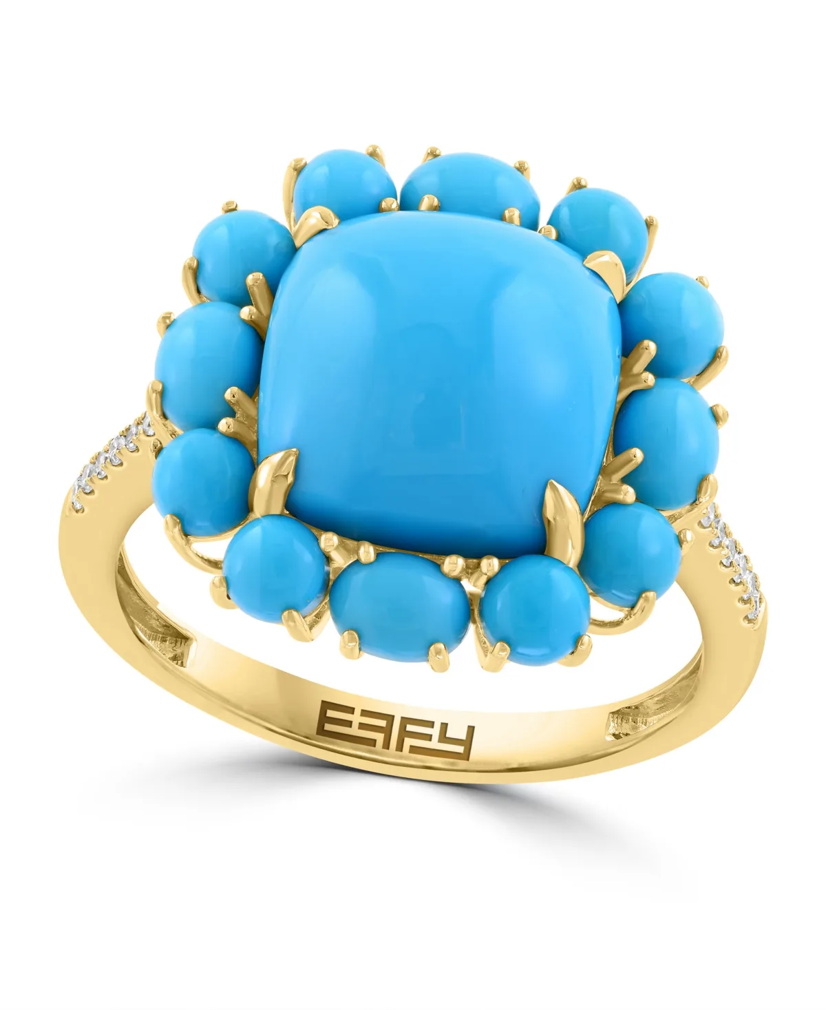 Diamond and Turquoise Cocktail & Statement Ring (1/20 ct. t.w.) in 14K Yellow Gold by Effy Collection