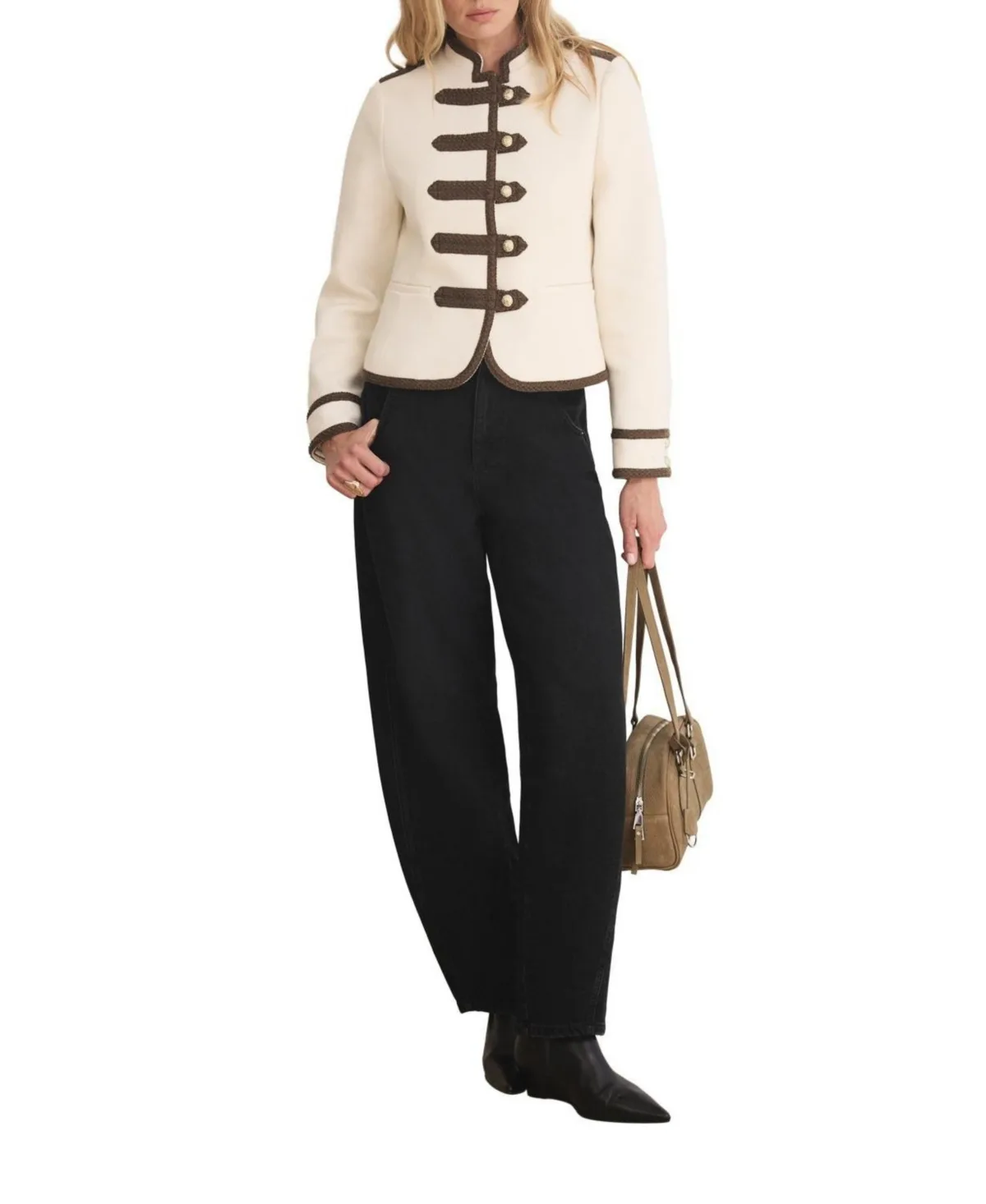 Neutral Trophy High-Neck Military Wool-Blend Jacket by Mint Velvet
