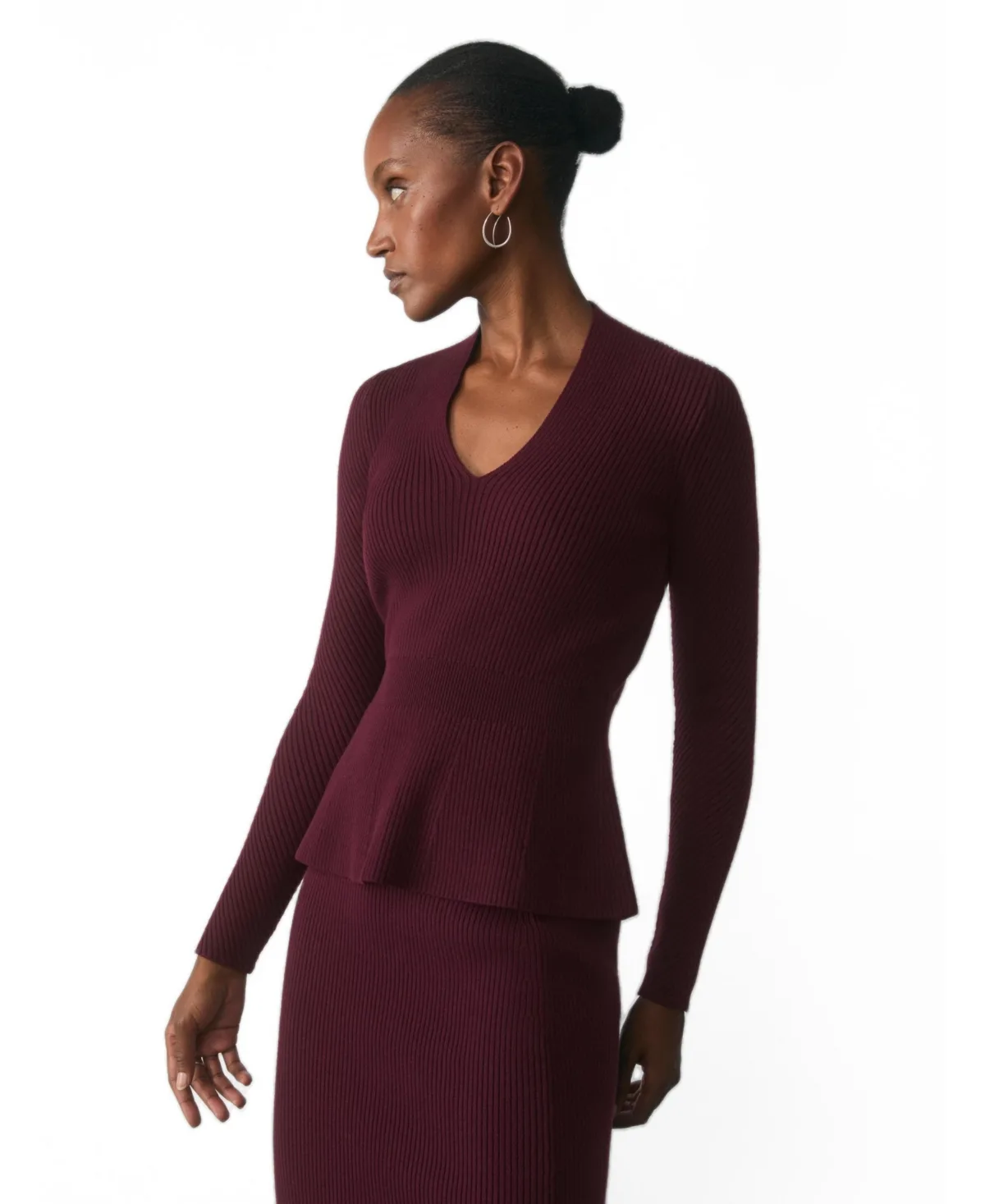 Alessi V-Neck Long-Sleeve Peplum Sweater by The Fold