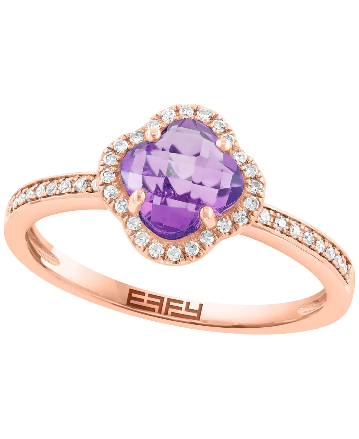 Diamond and Pink Amethyst Ring (1/10 ct. t.w. Diamond and 1-1/10 ct. t.w. Pink Amethyst) in 14k Rose Gold by Effy Collection