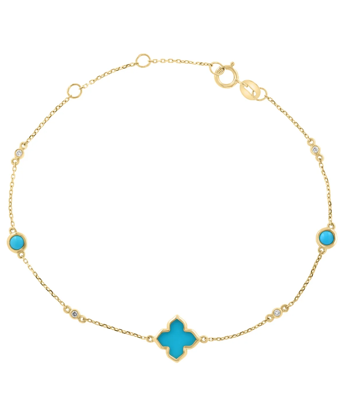 Diamond (1/20 ct. t.w.) and Turquoise Bracelet in 14k Yellow Gold by Effy Collection
