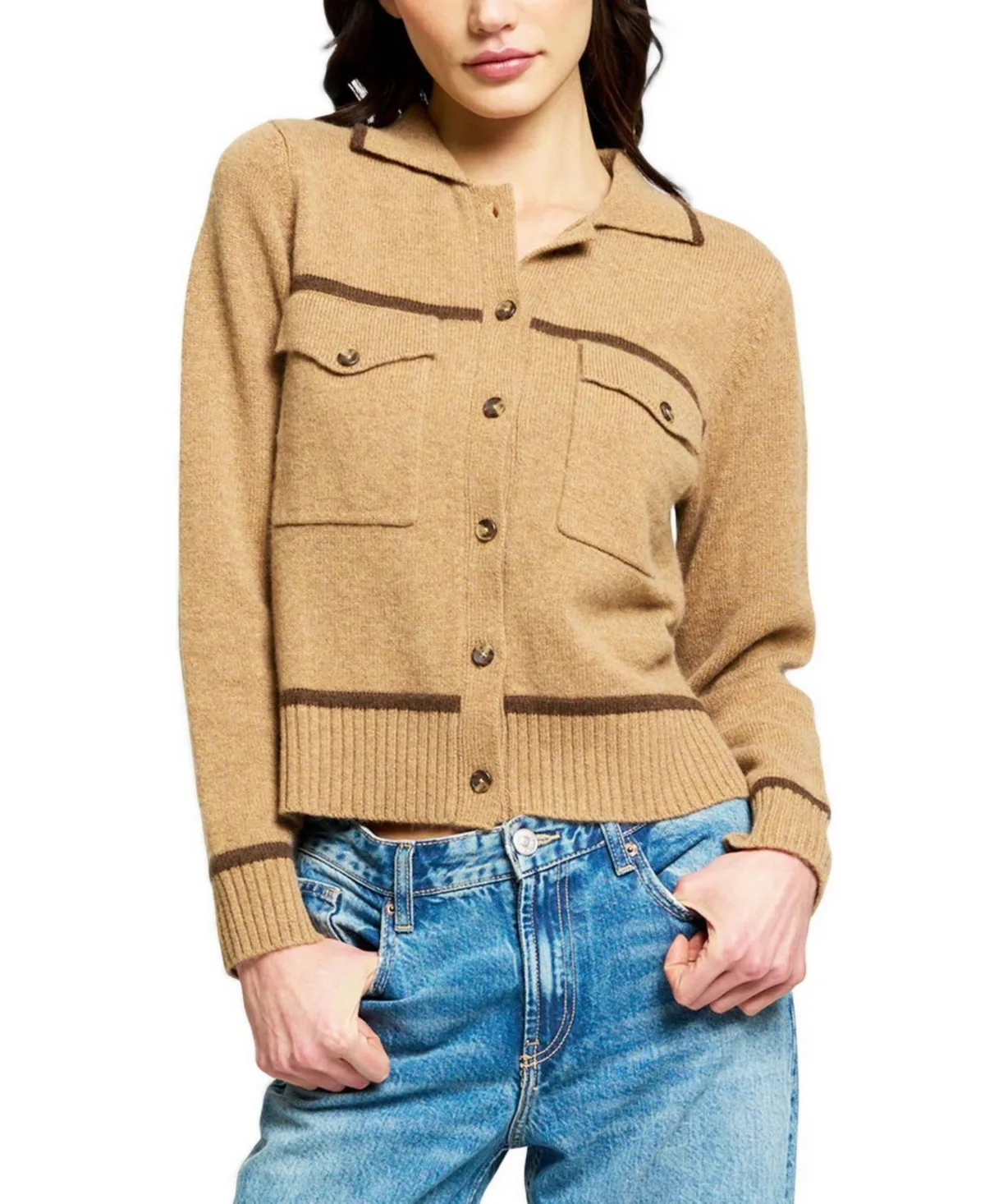 Thea Collared Long-Sleeve Striped Cashmere Cardigan by Central Park West