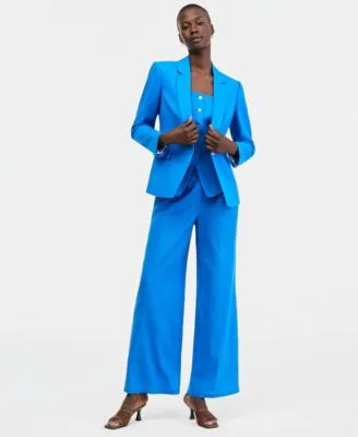 One Button Lapel Collar Blazer Sleeveless Square Neck Tank Top Mid Rise Wide Leg Pleated Trousers by Tahari