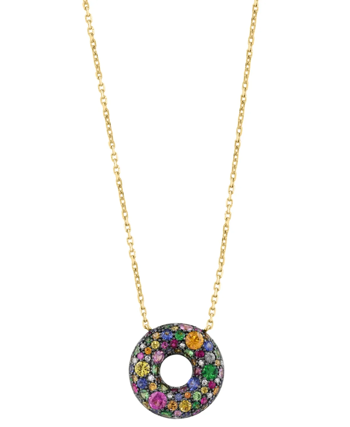 Diamond (1/20 Ct.t.w.) and Multigemstone (1-5/8 Ct.t.w.) Cable Chain Necklace in 14k Yellow Gold by Effy Collection