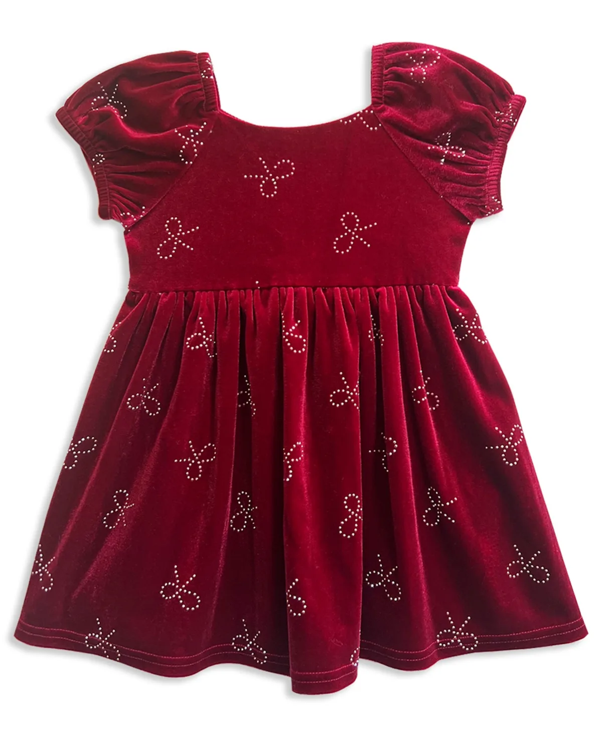 Short-Puff Sleeves Stretch-Velvet Fit-and-Flare Dress by Blueberi Boulevard