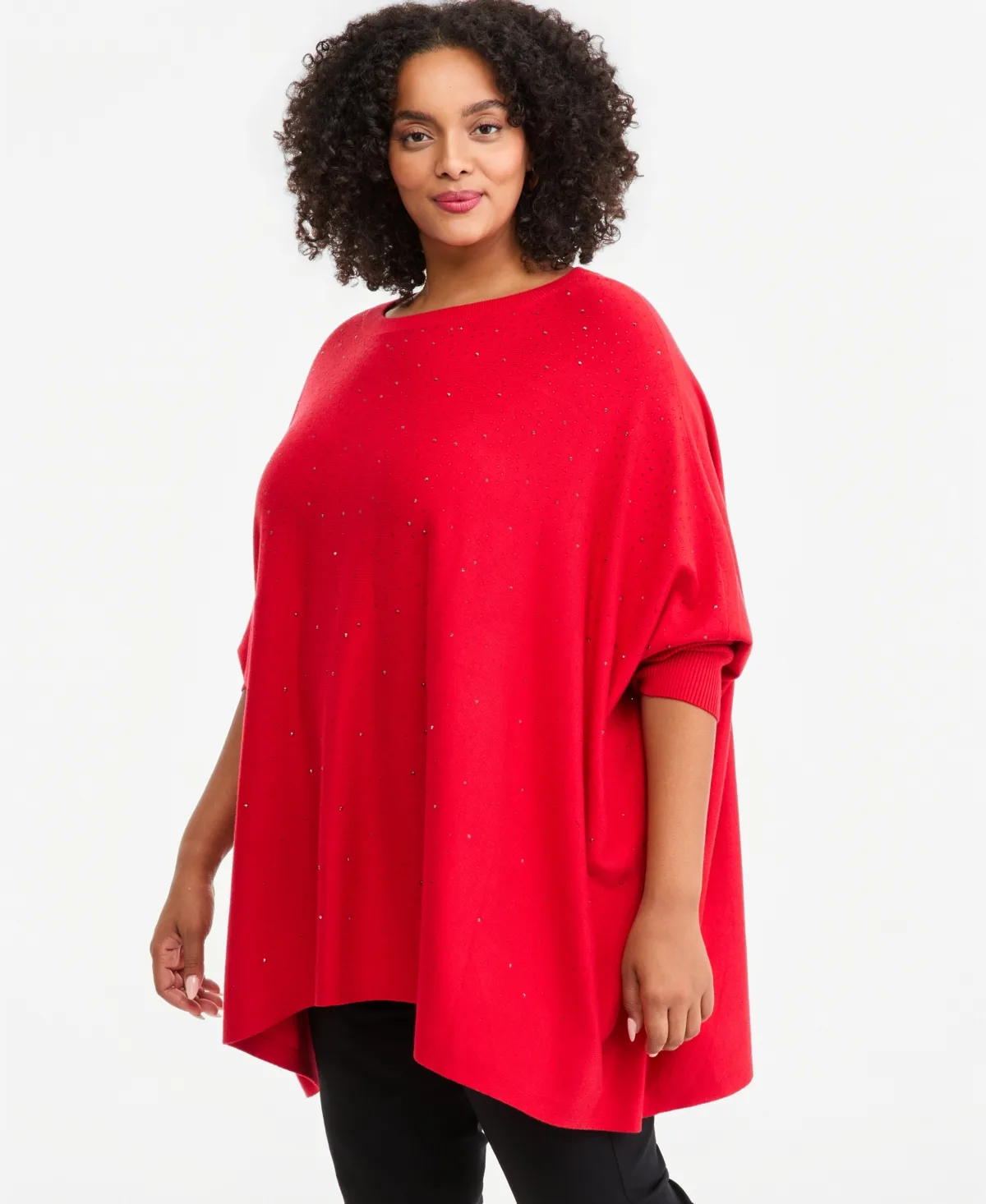 Rhinestone Boatneck 3/4-Sleeve Poncho by JM Collection