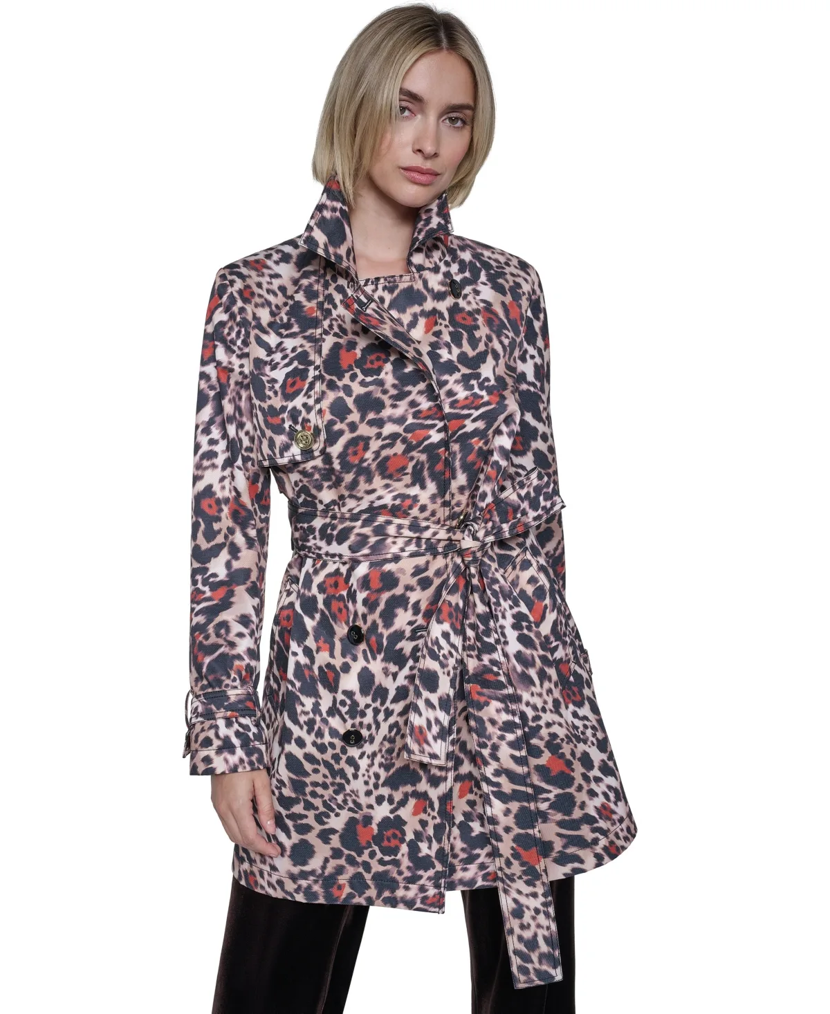 Leopard-Print Double-Breasted Trench Coat