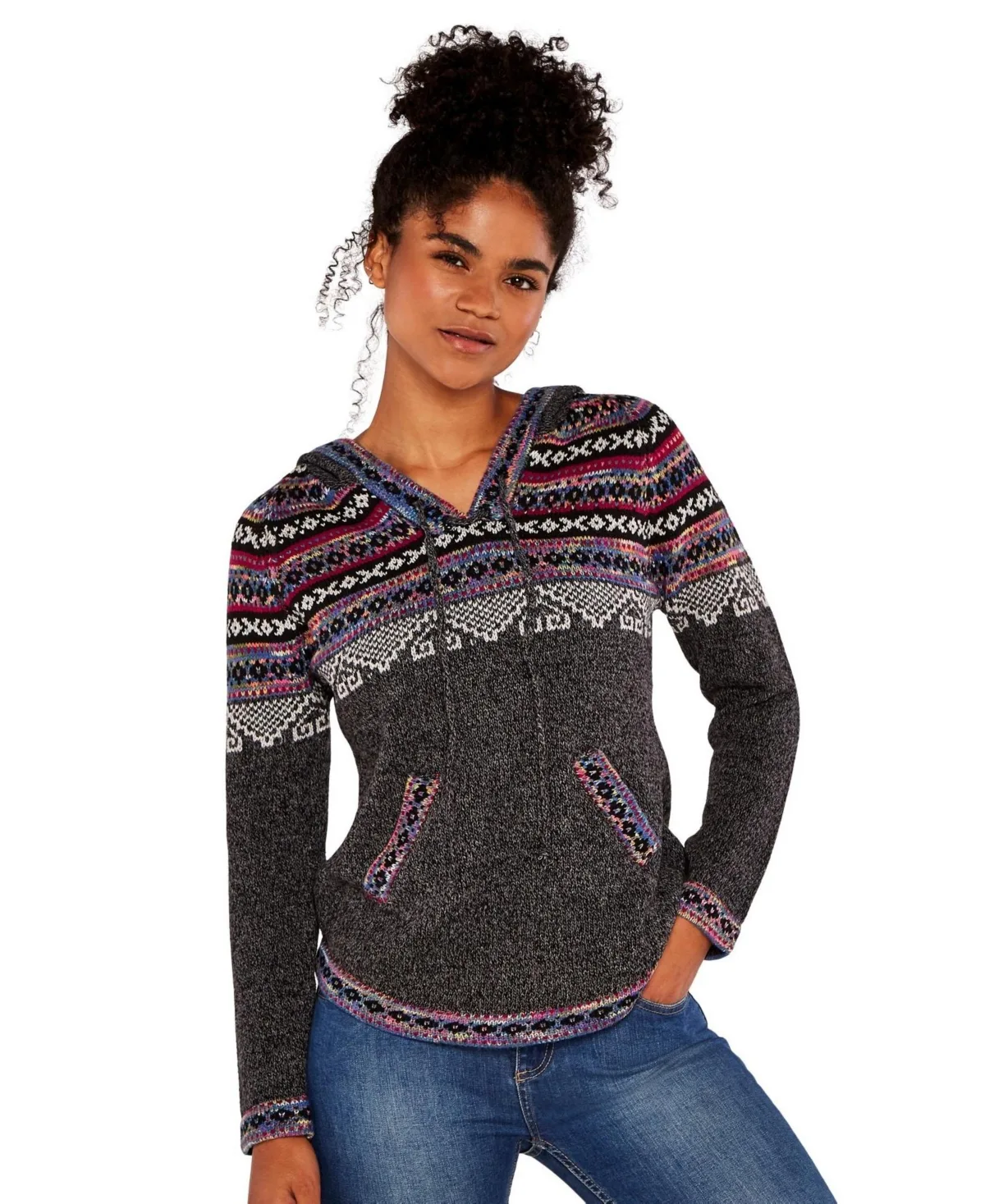 Fairisle Pop Hooded Long-Sleeve Sweater by Apricot