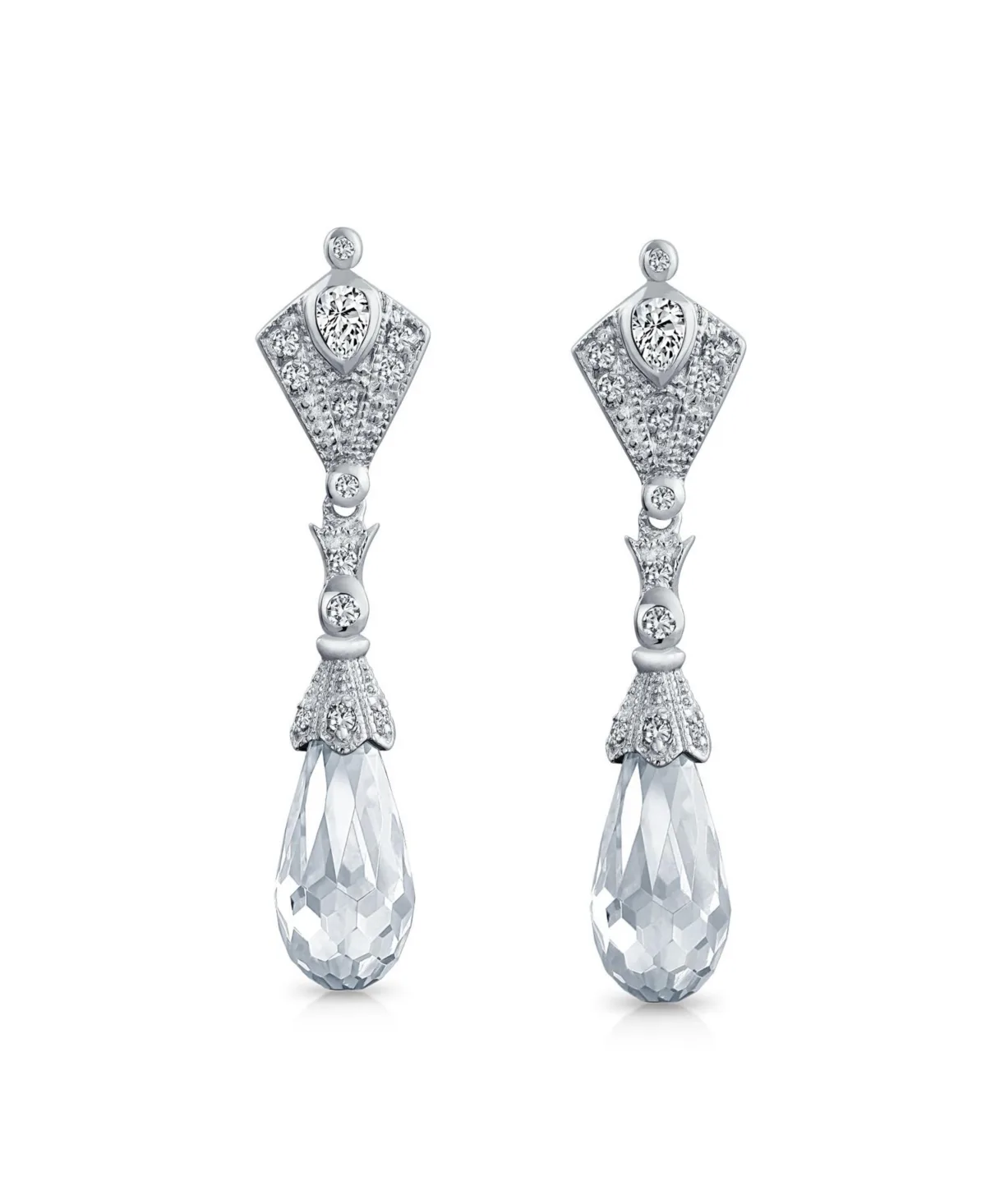 Deco Style Aqua Blue Briolette Faceted Teardrop Cubic Zirconia CZ Chandelier Earrings Sterling Silver by Bling Jewelry