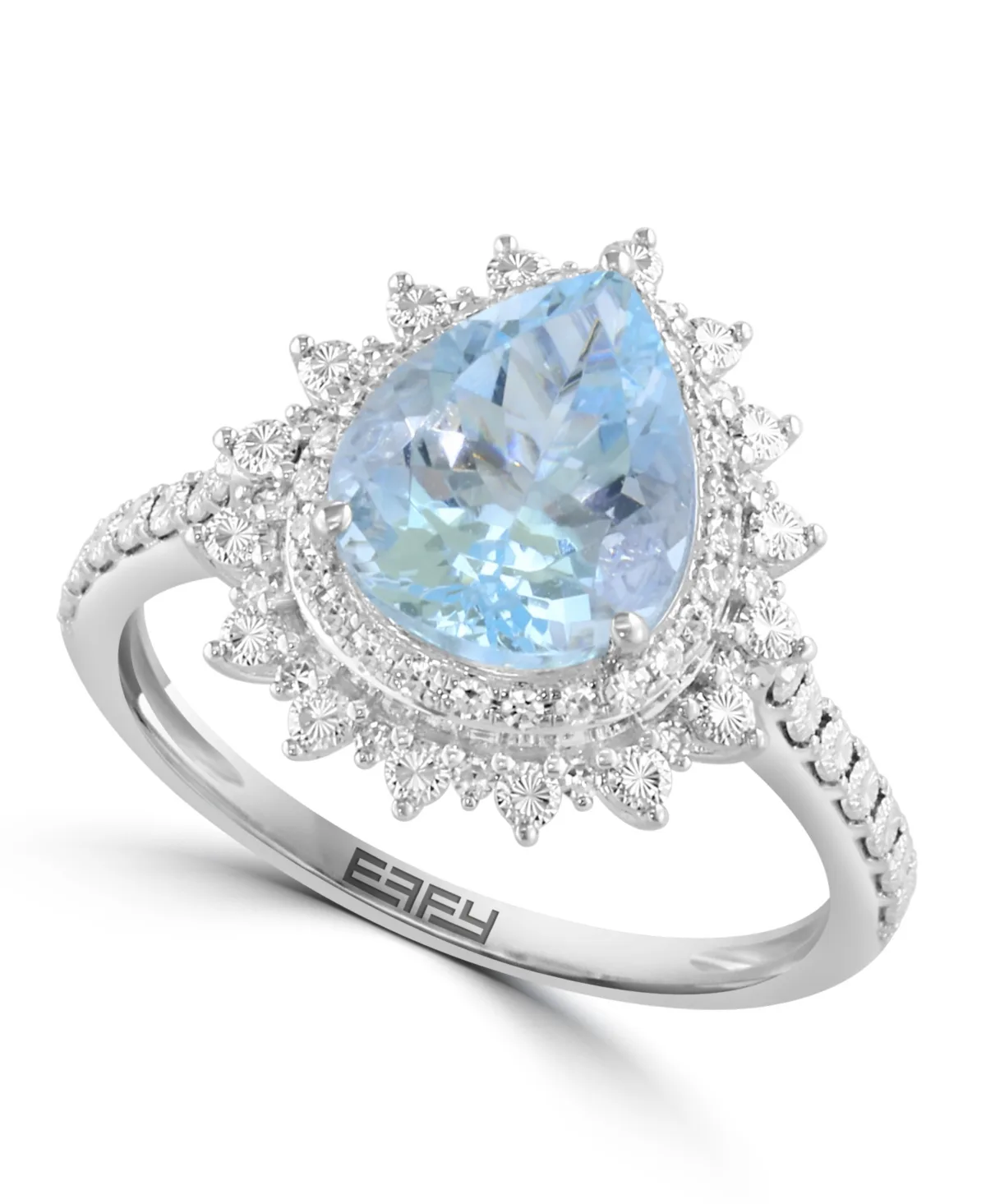 Aquamarine and Diamond Halo Ring (1-3/4 ct. t.w. Aquamarine, 1/6 ct. t.w. Diamond) in 14k White Gold by Effy Collection