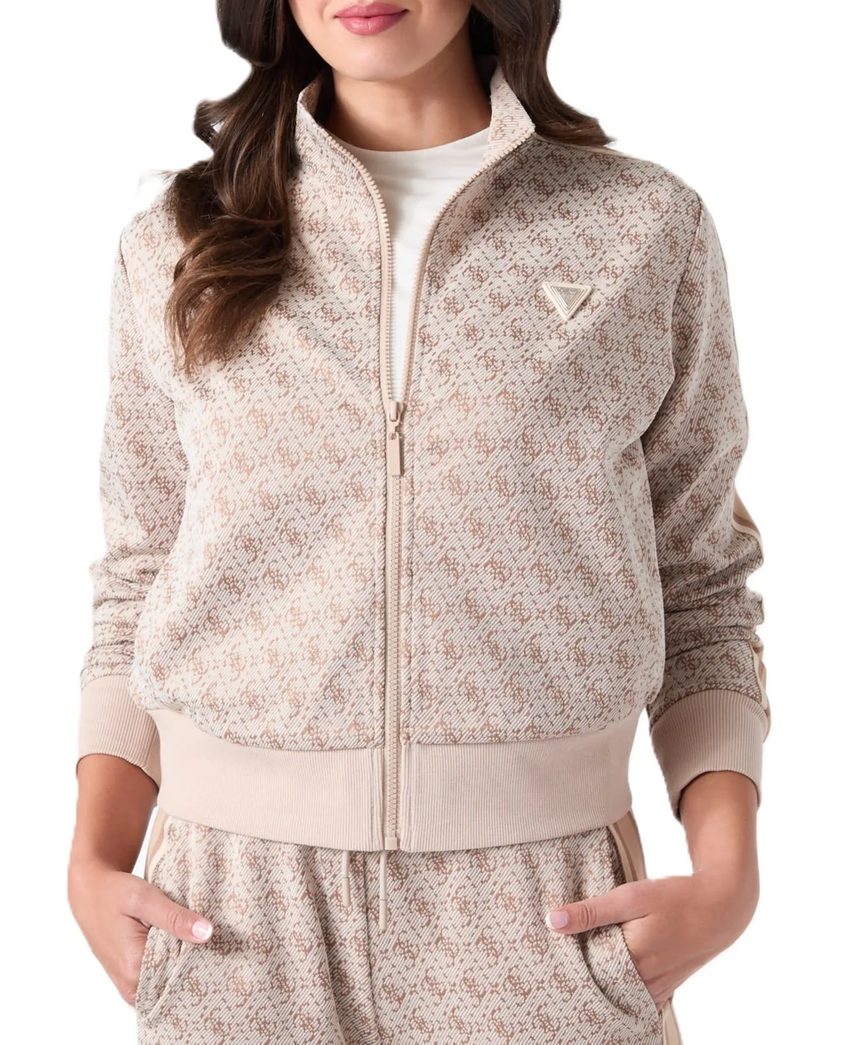 4G Allover Jacquard Full Zip Mock Neck Long-Sleeve Sweatshirt by GUESS