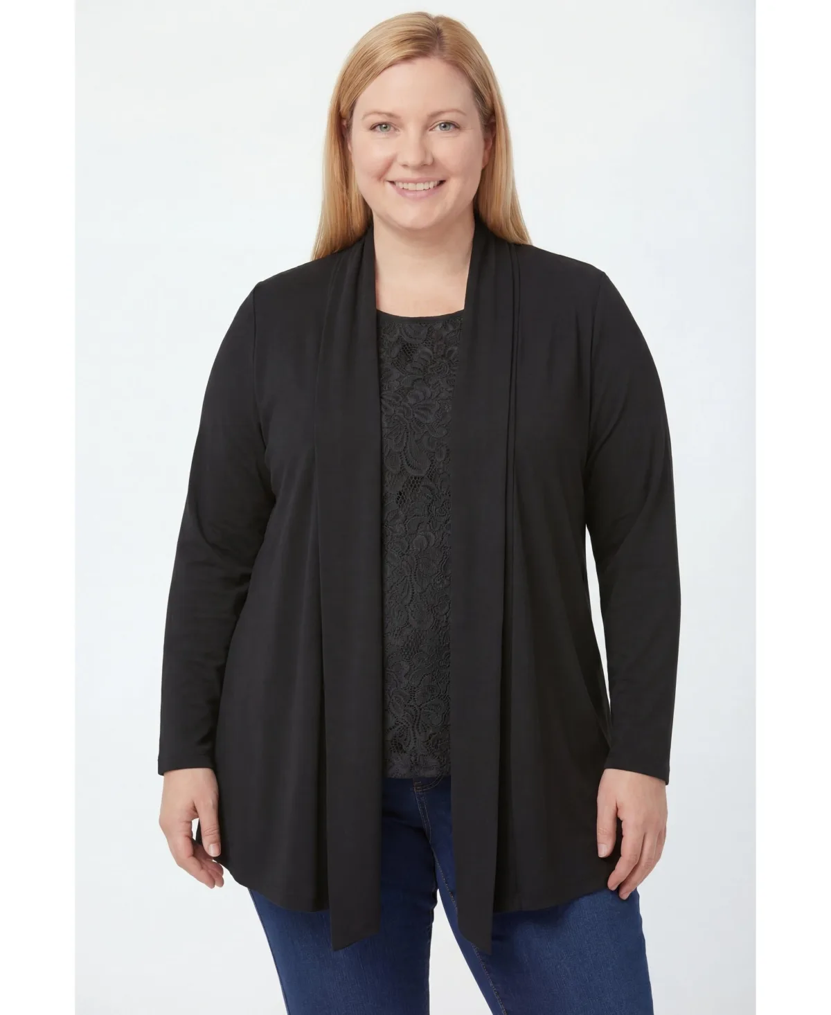 2-Fer Cardigan & Attached Lace Tunic by Woman Within