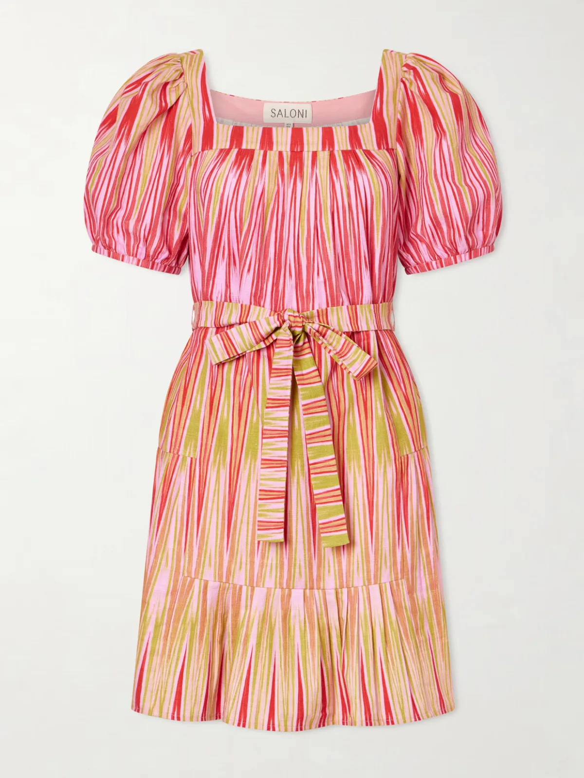 - Yashi Belted Printed Cotton Mini Dress -
