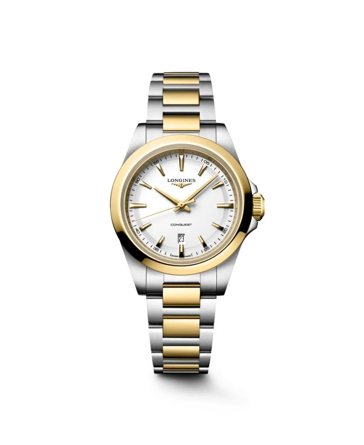 Conquest Yellow PVD Coating and Silver Stainless Steel Strap Watch 30mm by Longines