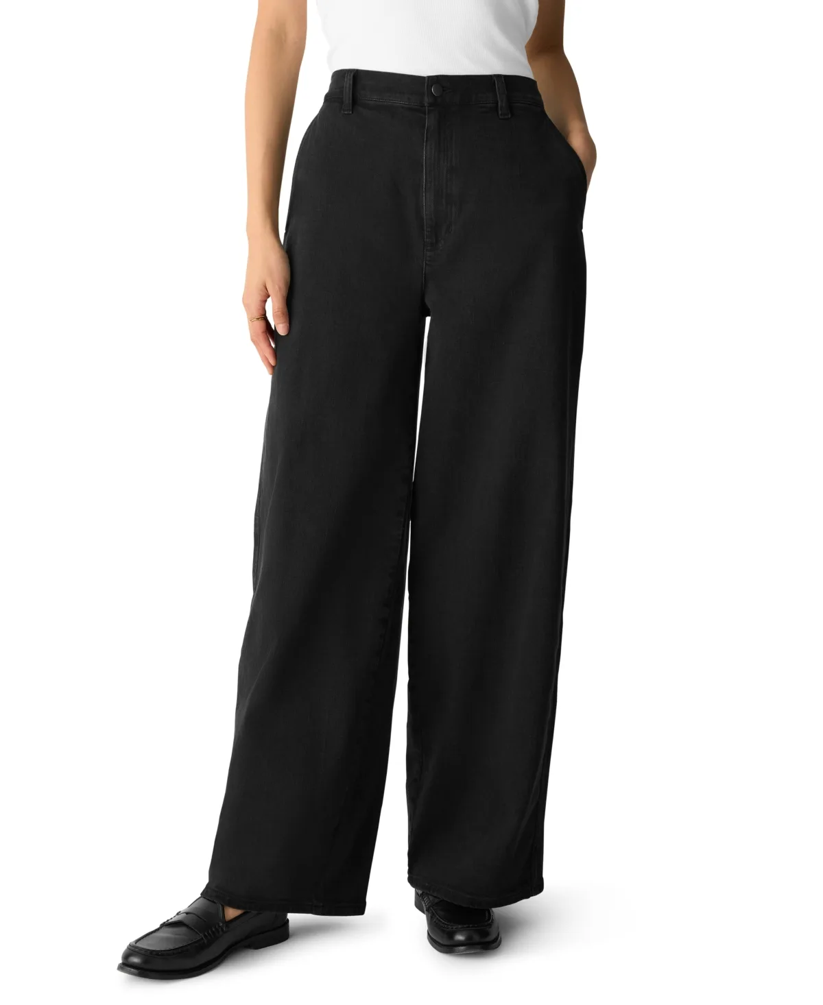 High-Waisted Wide-Leg Cotton-Blend Denim Pants by Eileen Fisher